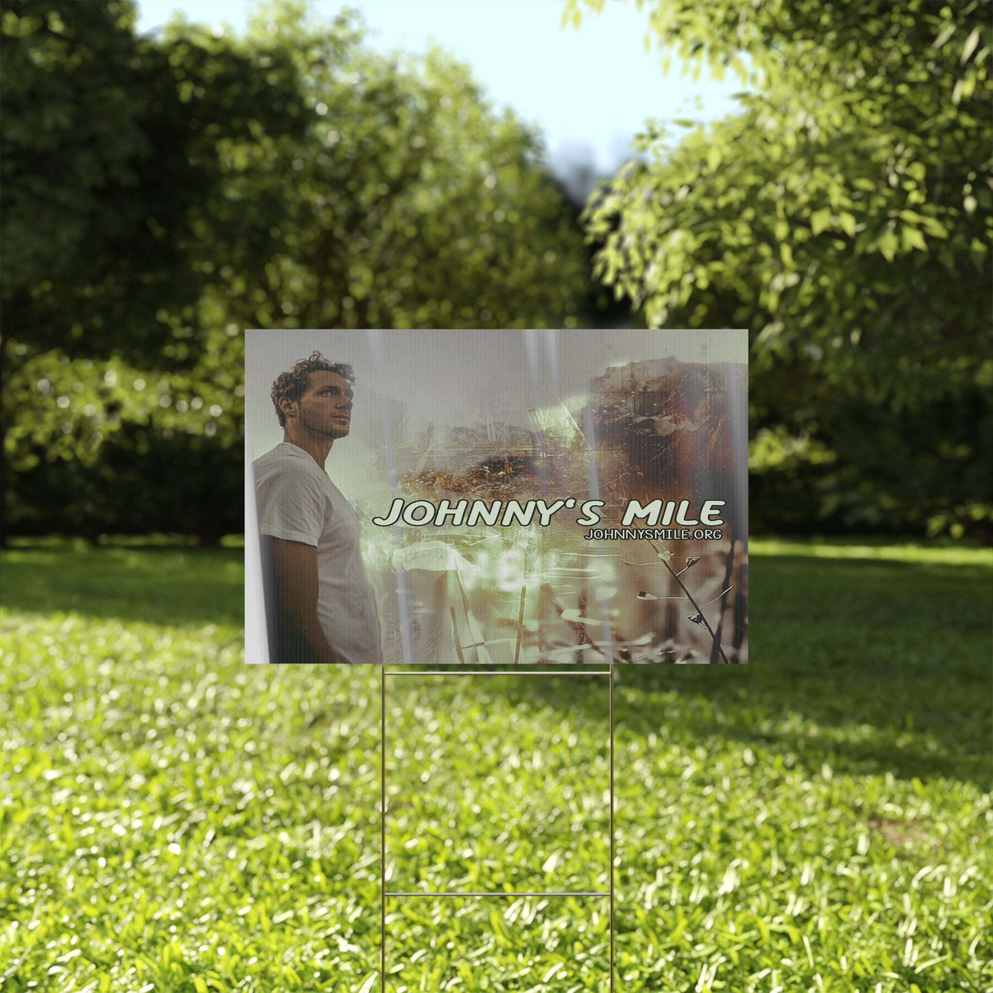 Johnny's Mile Yard Sign