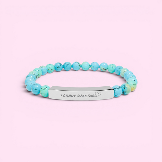 Johnny Wactor Engraved Turquoise Beaded Stretch Bracelet