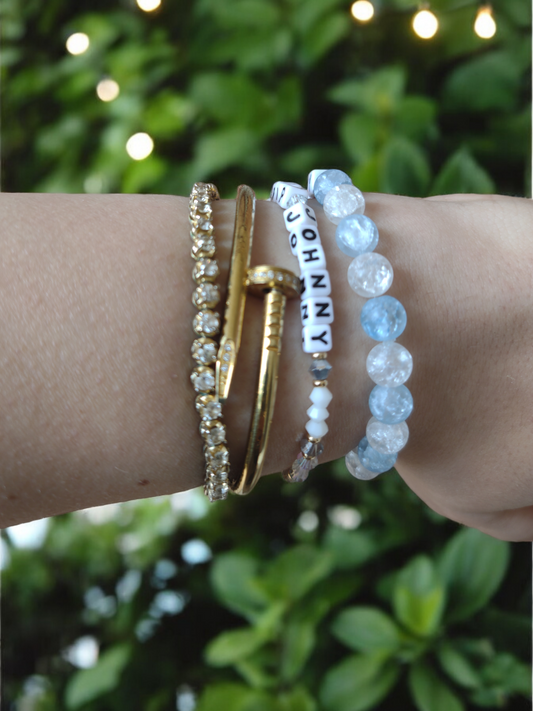 Justice 4 Johnny Blue and Clear Frosted Stretch Bracelet