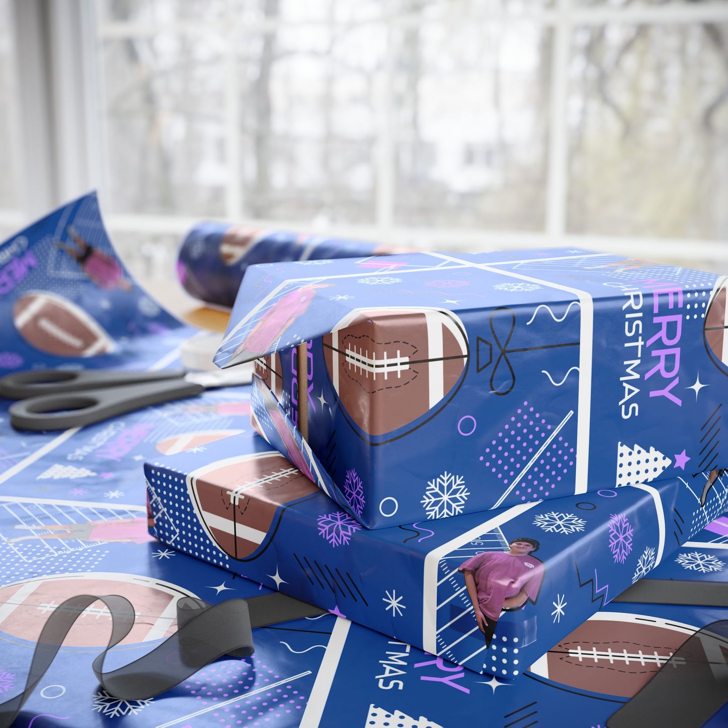 Matthew Christmas Football-Themed Wrapping Paper