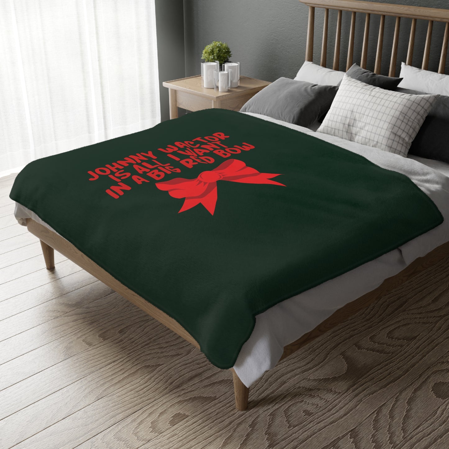 Johnny Wactor is All I Want in a Big Red Bow Velveteen Minky Blanket (Two-sided print)