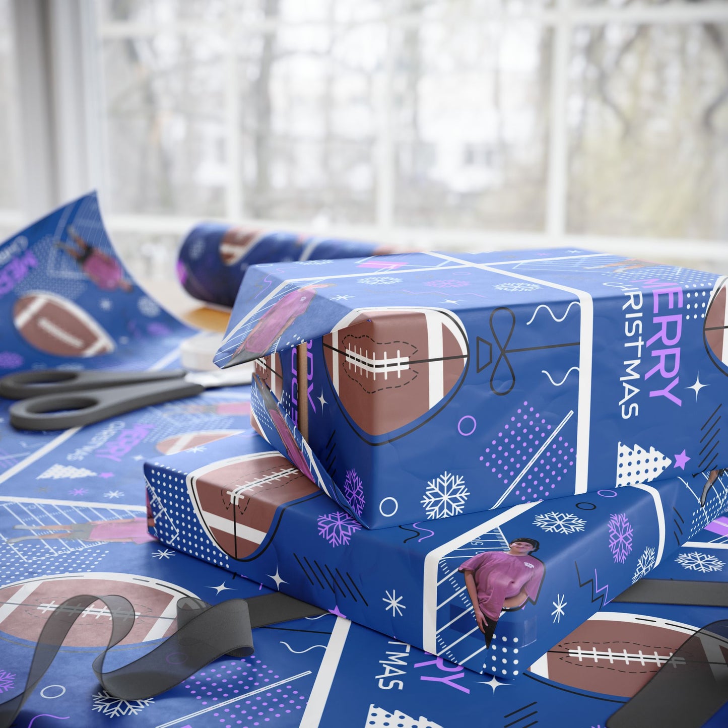 Matthew Christmas Football-Themed Wrapping Paper