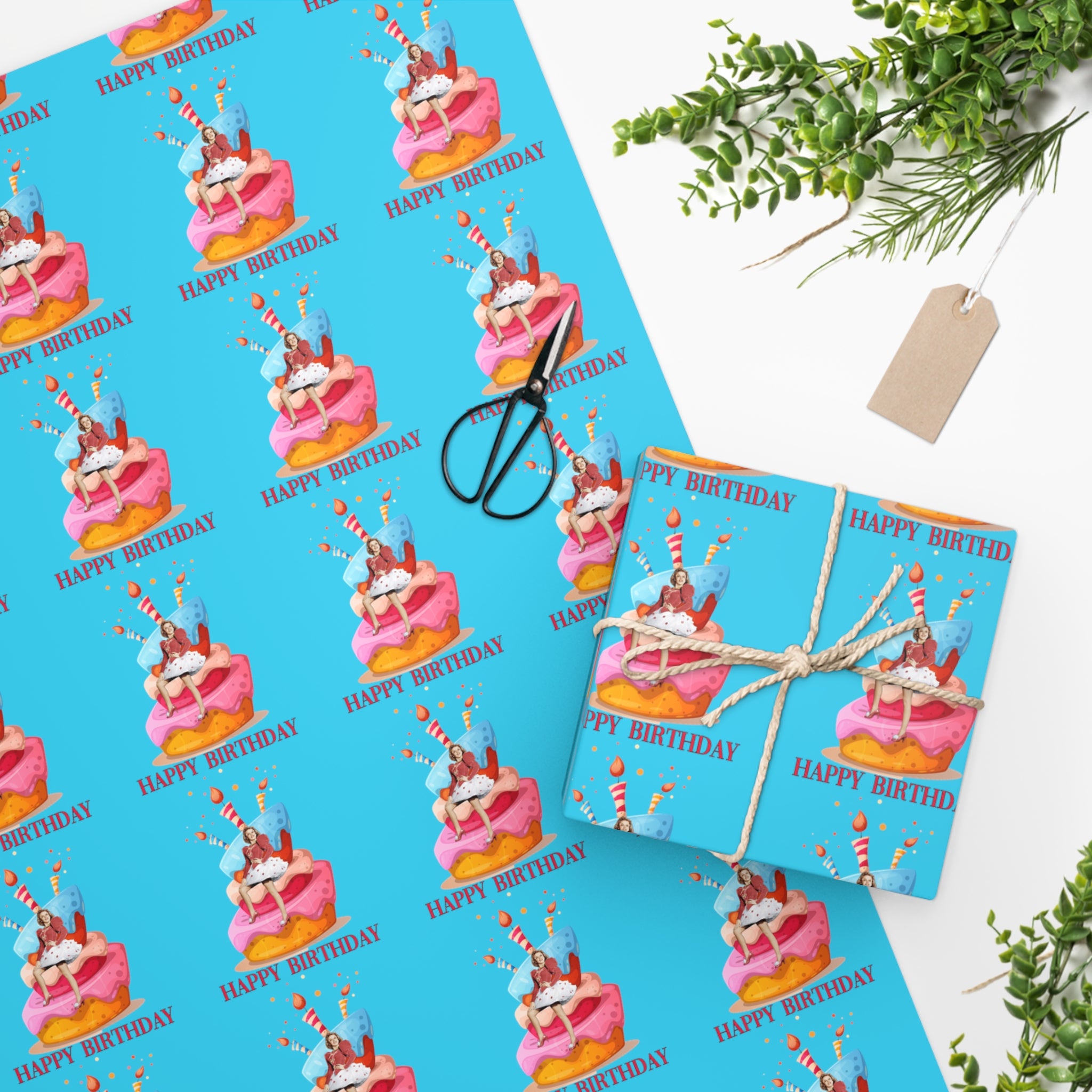 Judy Garland Blue Happy Birthday Wrapping Paper